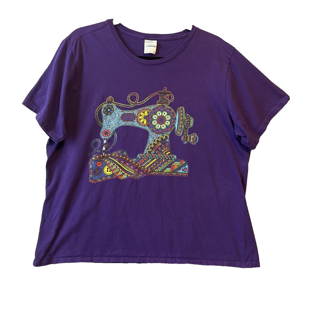 Port Company Fan Favorite Purple Sewing Machine Graphic T Shirt XXL Boho Mandala
